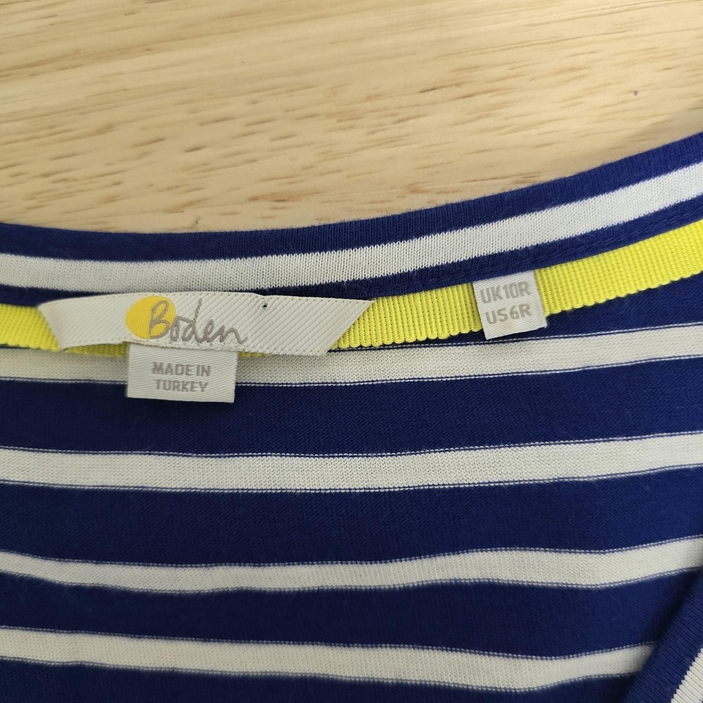 Boden Dress Womens Size‎ 6R Blue White Stripe Knit Ruffle Sleeve Casual Summer - Picture 3 of 10